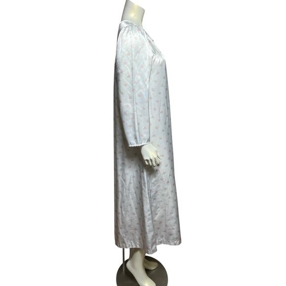 Vintage Satin Floral Nightgown, White with Pink Roses, Size Small - Picture 2 of 9